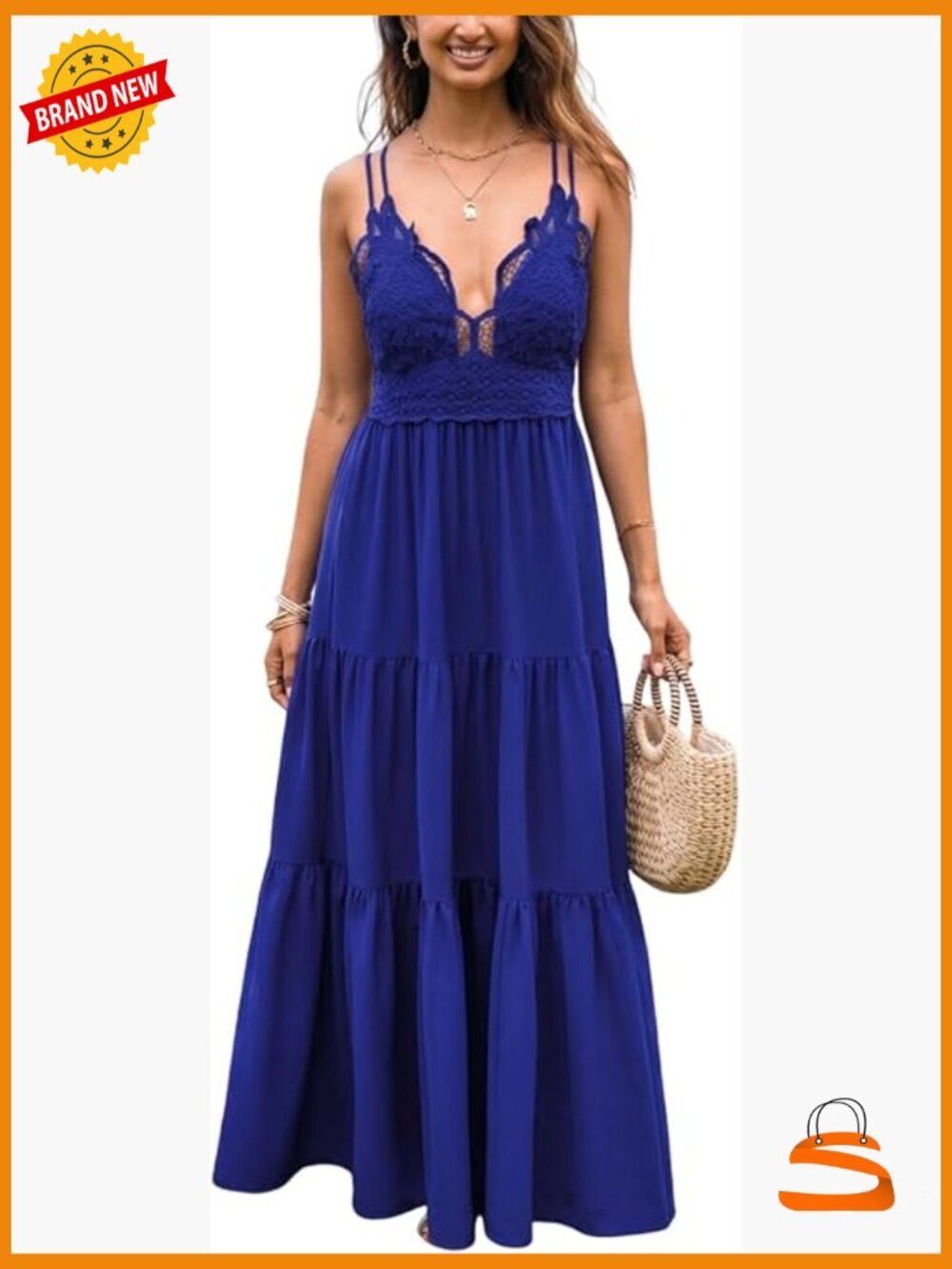 Lace Cutout Plunge V Backless Tiered Ruffle Long Maxi Dress